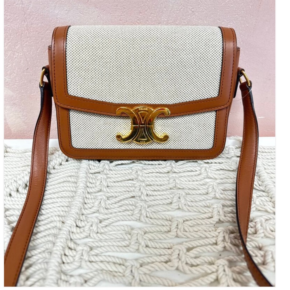 Celine Teen Triomphe Bag in textile and calfskin